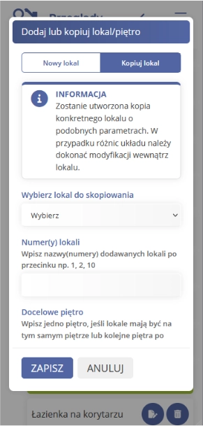 Duplikacja struktury lokali w budynku w aplikacji Przeglądy Budynku